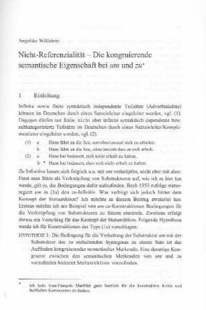 Nicht-Referenzialität - Die kongruierende semantische Eigenschaft bei um und zu