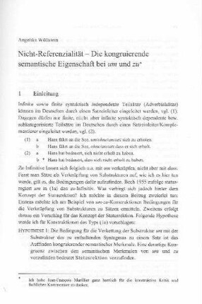 Nicht-Referenzialität - Die kongruierende semantische Eigenschaft bei um und zu