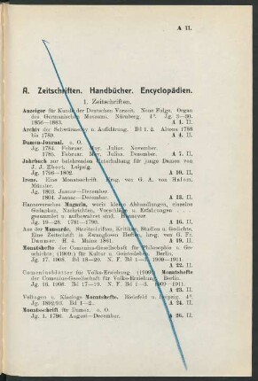 A. Zeitschriften. Handbücher. Encyclopädien.