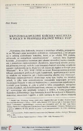 20: Krzyżowo-kopułowe kościoły-mauzolea w Polsce w pierwszej połowie wieku XVII