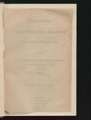 Stammliste der Kaiser Wilhelms-Akademie für das militärärztliche Bildungswesen