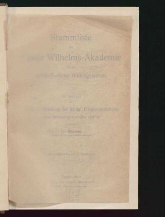 Stammliste der Kaiser Wilhelms-Akademie für das militärärztliche Bildungswesen