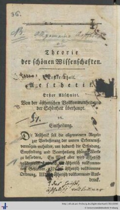 Erster Abschnitt. Von der ästhetischen Vollkommenheit überhaupt.