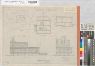 Stadtlohn (Stadtlohn) Postgebäude Ansicht, Schnitt, Lageplan 1928 1 : 100/500 42,5 x 58 Zeichnung Oberpostdirektion Münster