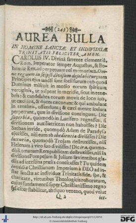 Aurea Bulla In Nomine Sanctae Et Individuae Trinitatis Feliciter Amen.