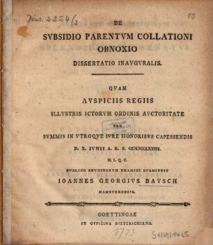 De subsidio parentum Collationi obnoxio dissertatio inauguralis