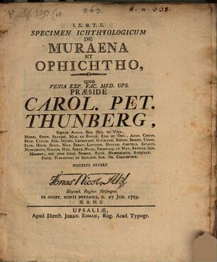 Specimen ichtyolog. de muraena et ophichtho