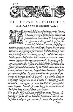 Chi Fosse Architetto Del Palazzo D'Vrbino Cap. I.