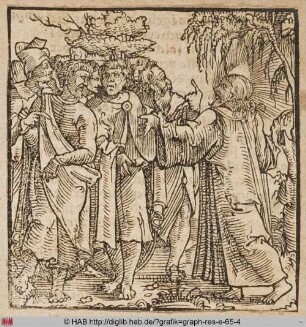 Christus im Gespräch mit einer Gruppe von Männern.