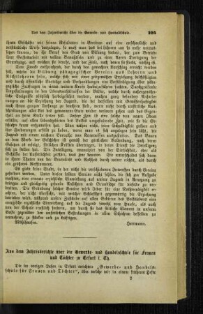 Aus dem Jahresberichte über die Gewerbe- und Handelsschule für Frauen und Töchter zu Erfurt i. Th.
