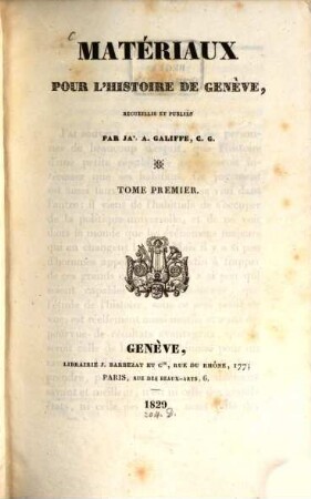 Matériaux pour l'histoire de Genève, 1
