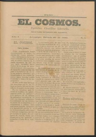 Segundo número de agosto, Sábado 20 de 1892