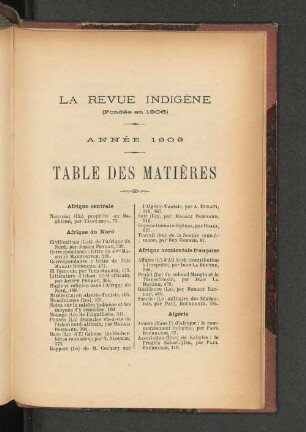 Table des Matières. Année 1909.