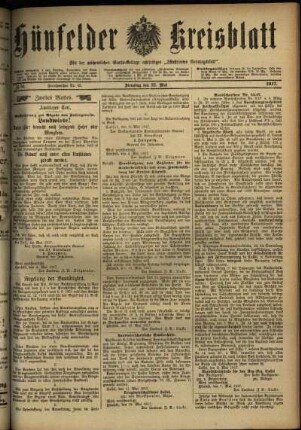 Zweite Ausgabe vom Dienstag, den 22. Mai 1917.