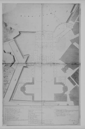 Schlossbauprojekt Dresden : Dresden, 4. Entwurf zum Schlossbauprojekt, Lageplan und Grundriss, um 1736
