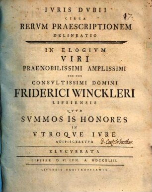Iuris dubii circa rerum praescriptionem delineatio