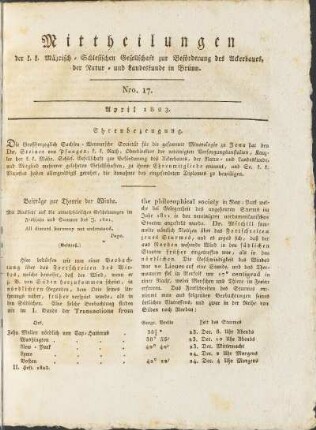 Mittheilungen. Nro. 17. April 1823.