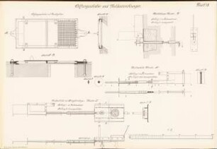 Lüftungsschieber und Meldeeinrichtungen: Ansichten, Schnitte 1:2 (aus: Musterzeichnungen f. d. Ausbau v. Gefängnissen in Preußen, bearb.im Ministerium d. öffentl. Arbeit, 1912)