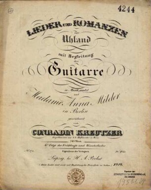 Lieder und Romanzen von Uhland : mit Begleitung des Pianoforte ; 60.tes Werk, 4. 4te Folge der Frühlings- und Wanderlieder