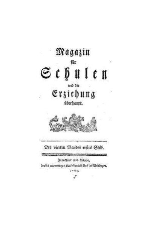 Titel des vierten Bandes erstes Stük