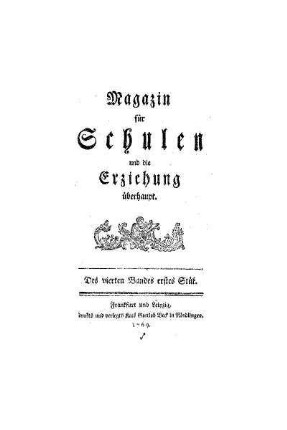 Titel des vierten Bandes erstes Stük