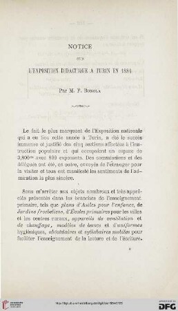 2.Ser. 5.1884: Notice sur l'exposition didactique à Turin en 1884
