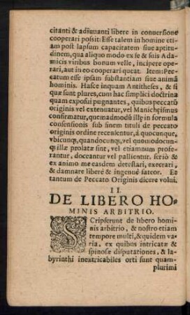 II. De Libero Hominis Arbitrio.