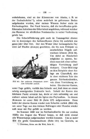Der entleerte Förderkorb kehrt zum Schachte zurück.
