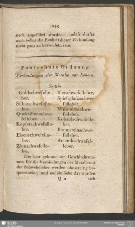 Funfzehnte Ordnung. Verbindungen der Metalle mit Lebern