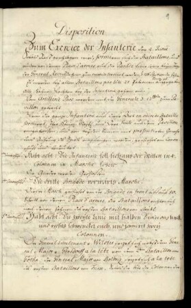 Disposition zum Exercier der Infanterie den 4. Junii