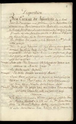 Disposition zum Exercier der Infanterie den 4. Junii