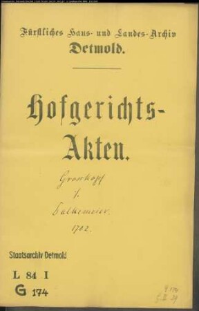 Großkopf, Heinrich gegen Dalckemeier - Schuldforderung