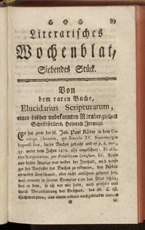 Literarisches Wochenblat, Siebendes Stück.