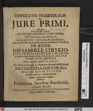 Disputatio Inauguralis De Iure Primi