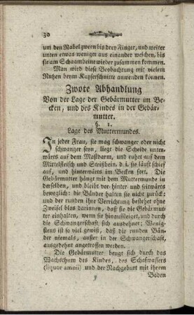 Zwote Abhandlung Von der Lage der Gebärmutter im Becken, und des Kindes in der Gebärmutter