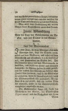 Zwote Abhandlung Von der Lage der Gebärmutter im Becken, und des Kindes in der Gebärmutter