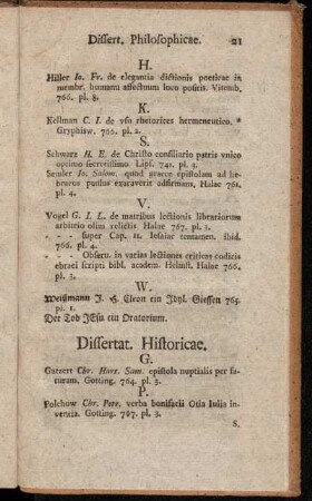 Dissertat. Historicae