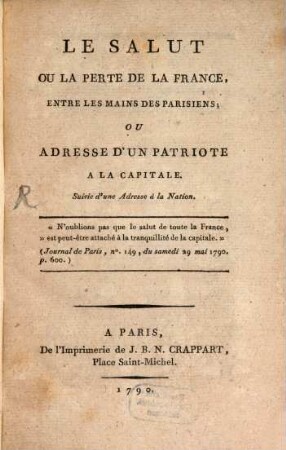 Le salut ou la perte de la France