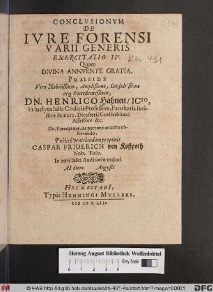 Conclusionum De Iure Forensi Varii Generis Exercitatio IV.