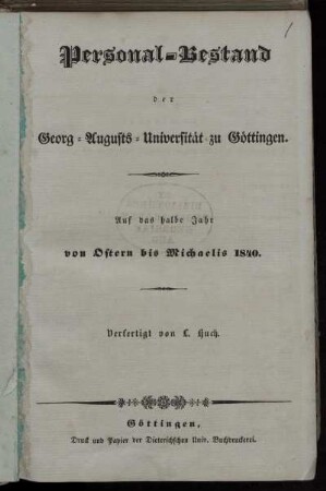 SS 1840: Personal-Bestand der Georg-Augusts-Universität zu Göttingen