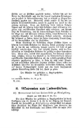 Prorectorat bei der Universität zu Königsberg : [II. Akademien und Universitäten]