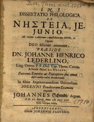 Dissertatio Philologica De Nēsteia, Jejunio. ad Locum Actorum Apostolicorum XXVII, 9.
