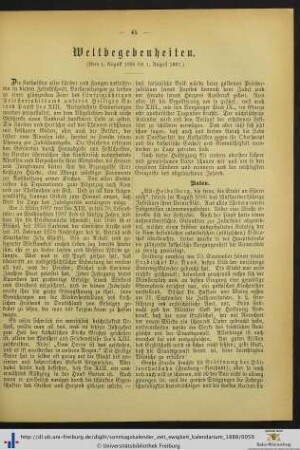 Weltbegebenheiten (Vom 1. August 1886 bis 1. August 1887).