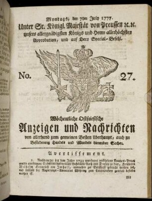 No. 27. Montags, den 7ten July 1777.