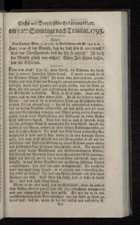 Sechs und Dreyßigstes Erbauungsblatt, am 12ten Sonntage nach Trinitat. 1793.