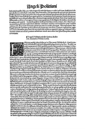 Angeli Politani prelectio i priora Aristotelis Analytica: Titulus Lamia.