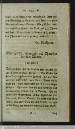 Ueber Sitten, Gebräuche und Charakter der alten Römer (Beschluß)