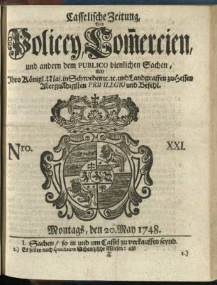 Nro. XXI, Montags, den 20. May 1748