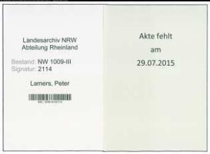 Entnazifizierung Peter Lamers , geb. 16.01.1888 (Landwirt)