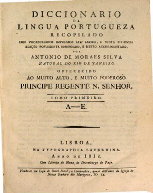 Diccionario da lingua Portugueza. 1, A - E